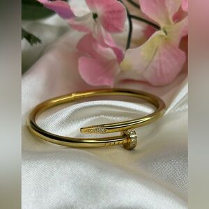Nail Crystal studded Gold Plated Bangle Bracelet